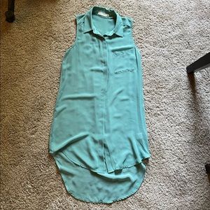 Lush Teal Sheer Sleeveless Blouse with drop hem XS